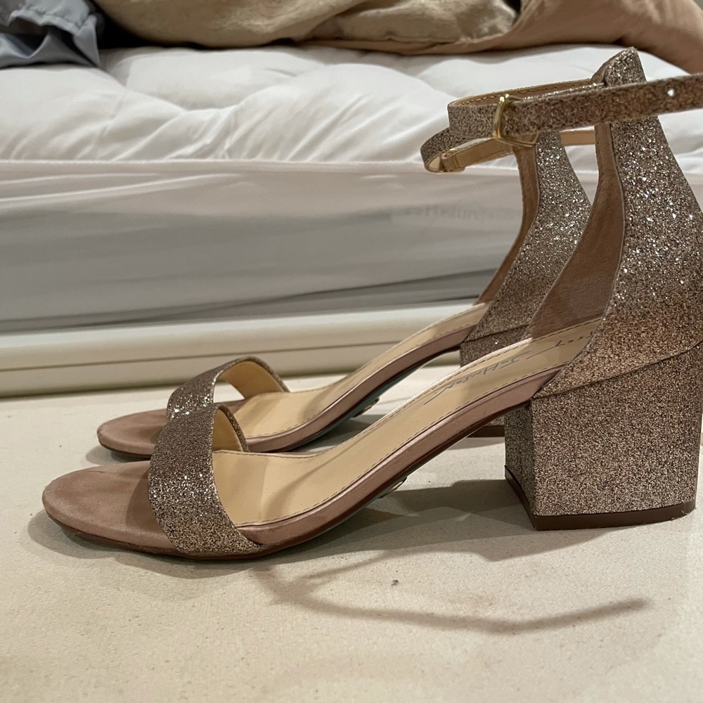 Betsy Johnson rose gold block heels